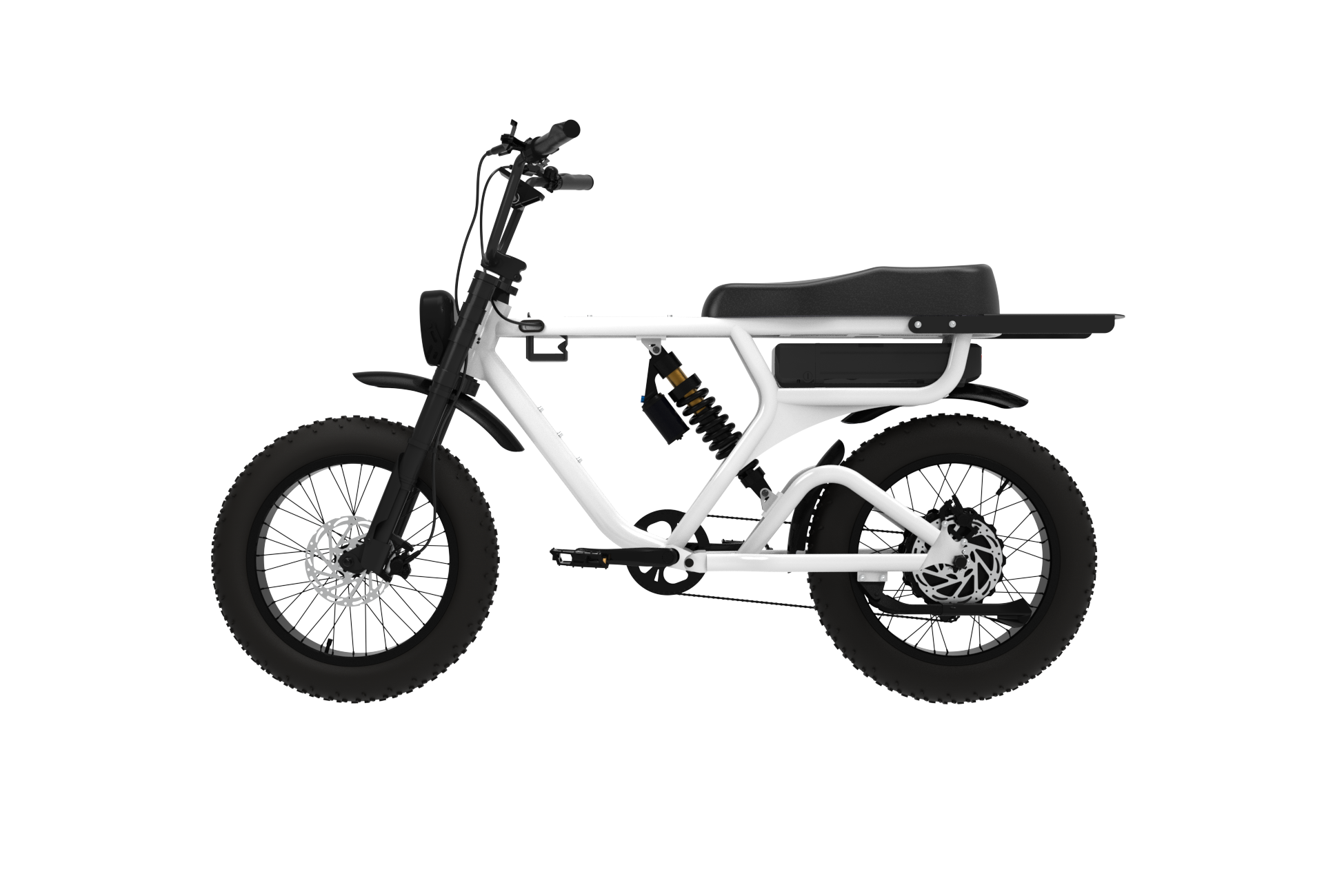 White electric bike with black accents on a white background