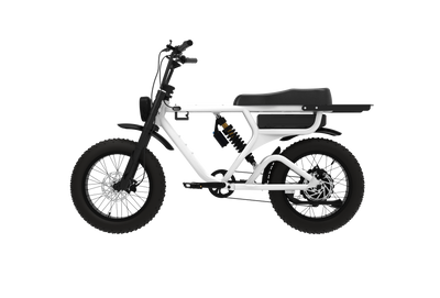 White electric bike with black accents on a white background